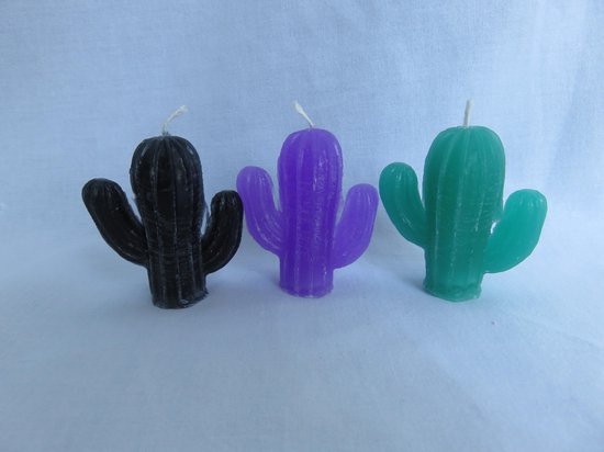 Kaars cactus set van 3, zwart zwarte orchidee geur, paars lavendelgeur, groen appelgeur