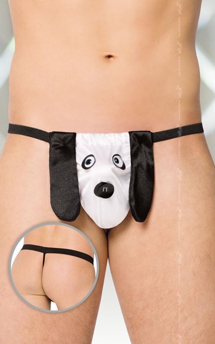 Softline Collection -pluche hond string voor heren wit S t/m L