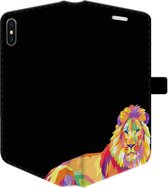 Apple iPhone XS Max Telefoonhoesje - Portemonneehoesje  - Met pasjeshouder - Met Dierenprint - Leeuw - Oranje