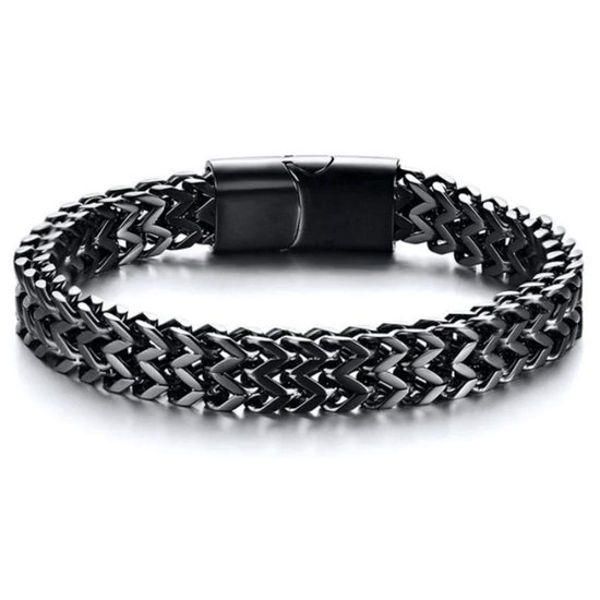 Victorious Zwart Stalen Armband Heren – Dunne Armband met Magnetische Schuifsluiting – Zwart – 23.5cm