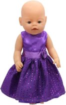 Dolldreams | Poppenkleding - Paars jurkje met roosje geschikt voor babypop zoals baby born