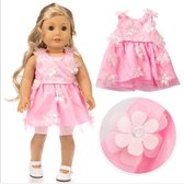 Dolldreams | Poppenkleertjes Roze jurk met bloemen voor poppen tot 43CM - geschikt voor baby born