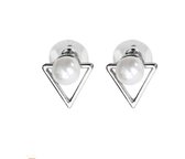 Dames oorbellen - Triangel oorknopjes - Parel - Zilverkleurig - 10 mm - cadeau voor vrouw - Liefs Jade