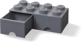 LEGO Brick 8 Opbergbox met 2 lades - Donker Grijs - 9.2 L - 50x25x18cm - Kunststof