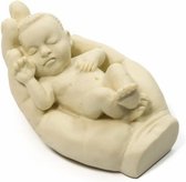 Beeld - Baby liggend in hand - Polystone - Wit - 10x7x6 cm - Sawahasa - Thailand - Fairtrade