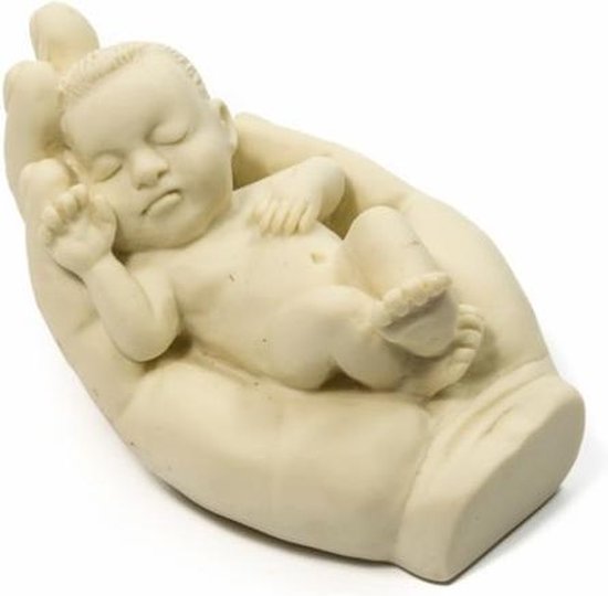 Beeld - Baby liggend in hand - Polystone - Wit - 10x7x6 cm - Sawahasa - Thailand - Fairtrade