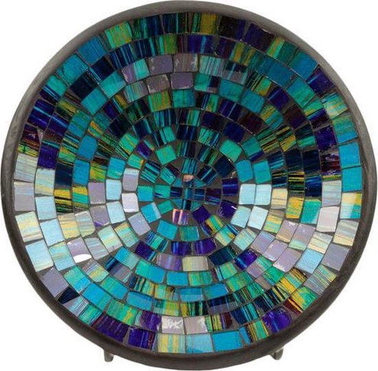 Schaal mozaiek donkerBlauw/Groen L - Aardewerk- Glas - 28x28x7 cm - Blauw, Groen - India - Sarana - Fairtrade