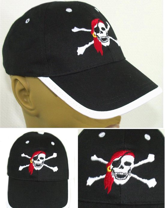 Kinderpet jongens cap afbeelding piraat kleur zwart centimeter