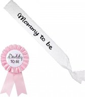 Babyshower set Sjerp Mommy to Be wit kant en rozet Daddy to be roze - babyshower - kraamfeest - genderrevel - sjerp - geboorte - zwanger