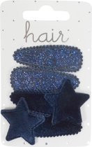 Haarspeldjes Klikklak 4.8cm Fluwelen Ster en Glitter - Navy - 4 stuks