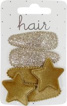 Haarspeldjes Klikklak 4.8cm Fluwelen Ster en Glitter - Oker - 4 stuks