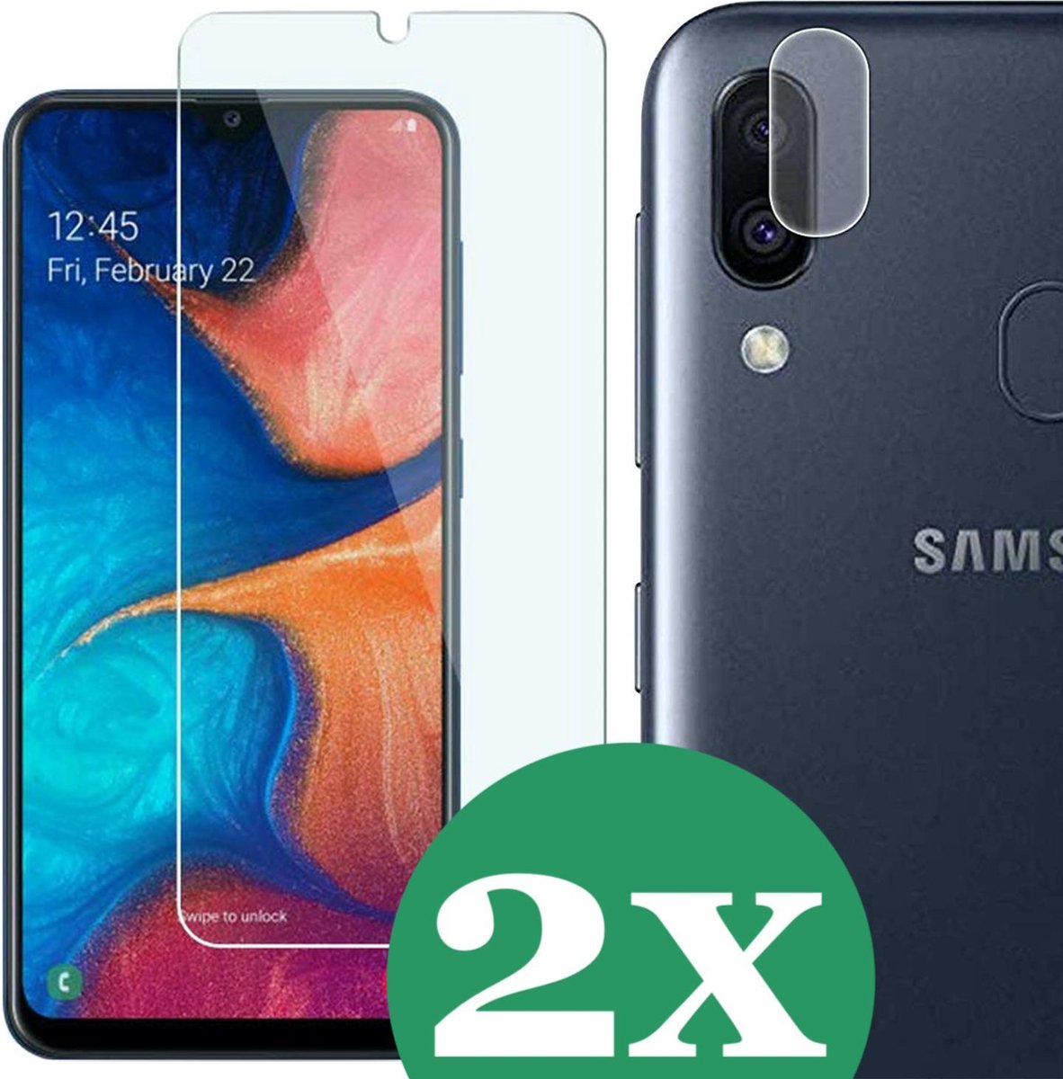 2x Screenprotector geschikt voor Samsung Galaxy A20e - 2x Camera Screen Protector Glas