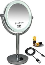 Gérard Brinard verlichte spiegel metalen LED spiegel incl. batterij & USB kabel - 10x vergroting - Ø19cm