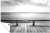 Tuindecoratie Steiger bij Lake Ontario in Toronto - zwart wit - 60x40 cm - Tuinposter - Tuindoek - Buitenposter