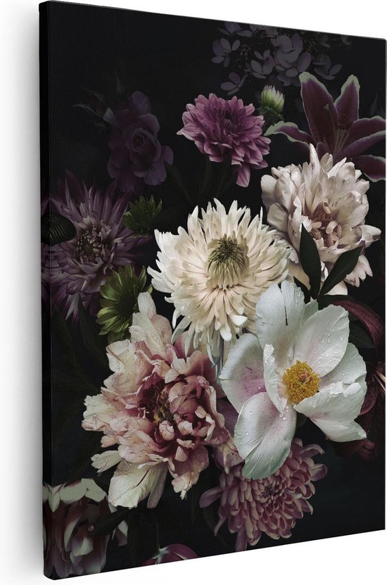 Artaza Canvas Schilderij Diverse Bloemen Op Zwart Achtergrond - 40x50 - Foto Op Canvas - Canvas Print