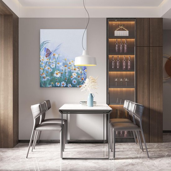 Artaza Peinture Sur Toile Fleurs De Camomille Witte Avec Un Papillon - 80x100 - Groot - Photo Sur Toile - Impression Sur Toile