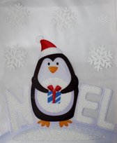 sticker Pingu√Øn Noel glitter 28,5 x 34,5 cm PVC wit/zwart