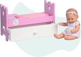 babypop Mini Baby met houten bed en lade 28 cm roze