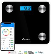 Achaté Slimme Weegschaal met App - 12 Lichaamsanalyses - Smart Personenweegschaal - 8 Gebruikers - Incl Batterij - Zwart
