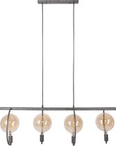 Industrieel vormgegeven hanglamp met 4 kaarslampen in antiek zilverkleurig metaal