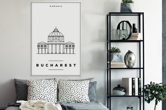 Illustration minimaliste de la métropole Bucarest 90x140 cm - Tirage photo sur toile (Décoration murale salon / chambre)