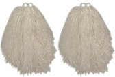 2x Stuks cheerball/pompom wit met ringgreep 33 cm - Cheerleader verkleed accessoires