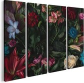 Artaza Canvas Schilderij Vierluik Kleurrijke Bloemen Met Groene Bladeren - 80x60 - Foto Op Canvas - Canvas Print