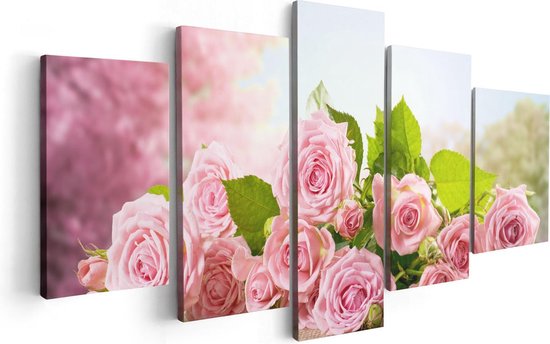 Artaza - Pentaptyque de peinture sur toile - Bouquet de Fleurs de roses roses - 100x50 - Photo sur toile - Impression sur toile