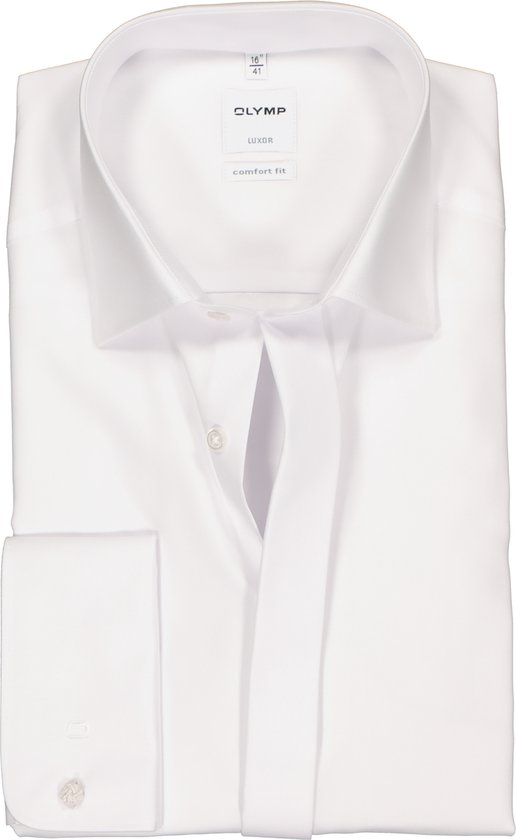 OLYMP Luxor comfort fit overhemd - smoking overhemd - wit - gladde stof met Kent kraag - Strijkvrij - Boordmaat: 46