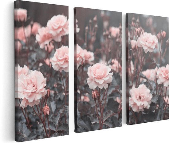Artaza Canvas Schilderij Drieluik Roze Rozen Bloemen  - 120x80 - Foto Op Canvas - Canvas Print