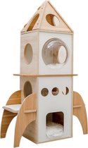 Raket Krabpaal voor Grote en Kleine Katten - met Kattenmand - Geschikt voor Kittens - 4 Verdiepingen - Hout 137cm hoog