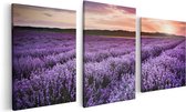 Artaza Canvas Schilderij Drieluik Bloemenveld Met Paarse Lavendel - Bloemen - 120x60 - Foto Op Canvas - Canvas Print