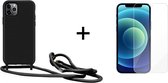 iPhone 11 Pro Max hoesje met koord zwart siliconen case - 1x iPhone 11 Pro Max screenprotector