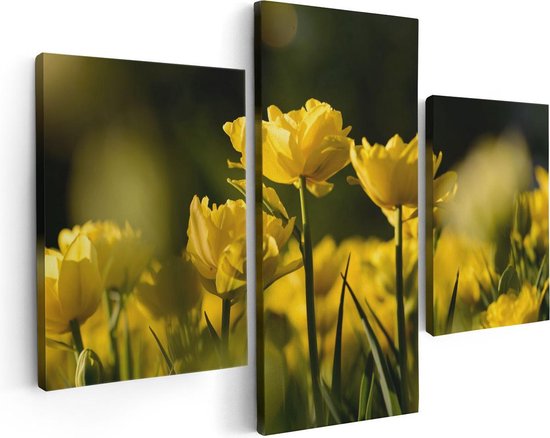 Artaza Canvas Schilderij Drieluik Gele Tulpen - Bloemen - 90x60 - Foto Op Canvas - Canvas Print
