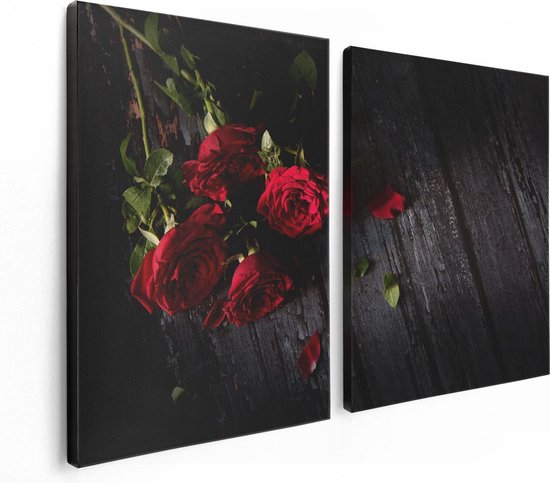 Artaza - Diptyque de peinture sur toile - Roses rouges sur le Terre - 120x80 - Photo sur toile - Impression sur toile
