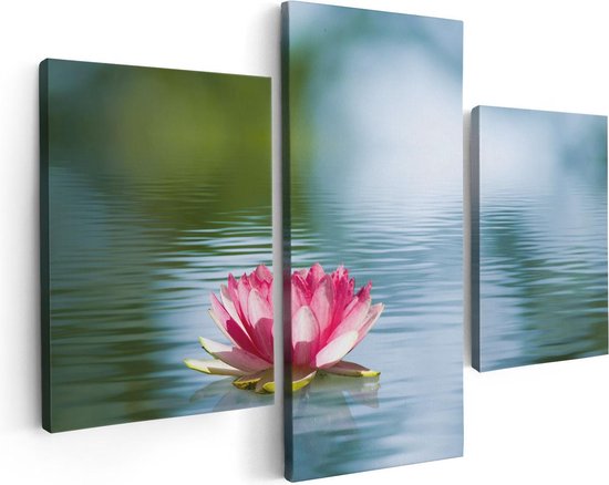 Artaza Canvas Schilderij Drieluik Roze Lotusbloem Op Het Water - 90x60 - Foto Op Canvas - Canvas Print