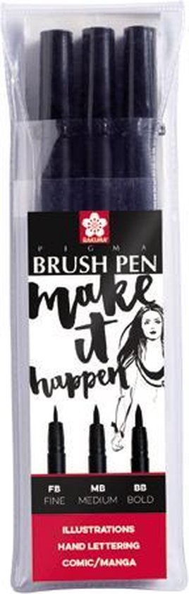 Sakura Pigma Brush Pen set 3 zwart FB MB BB