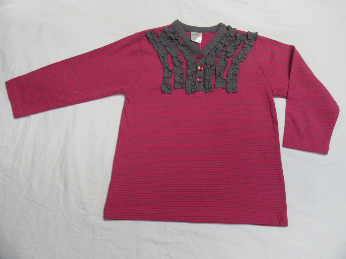 dirkje , meisjes , t-shirt lange mouw , fuchia taupe streepje , 2 jaar 92