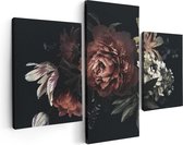 Artaza Canvas Schilderij Drieluik Bloemen Op Een Zwart Achtergrond - 90x60 - Foto Op Canvas - Canvas Print