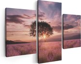 Artaza Canvas Schilderij Drieluik Bloemenveld Met Lavendel Bij Zonsondergang - 90x60 - Foto Op Canvas - Canvas Print