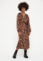 LOLALIZA Lange jurk met luipaard print - Khaki - Maat 44