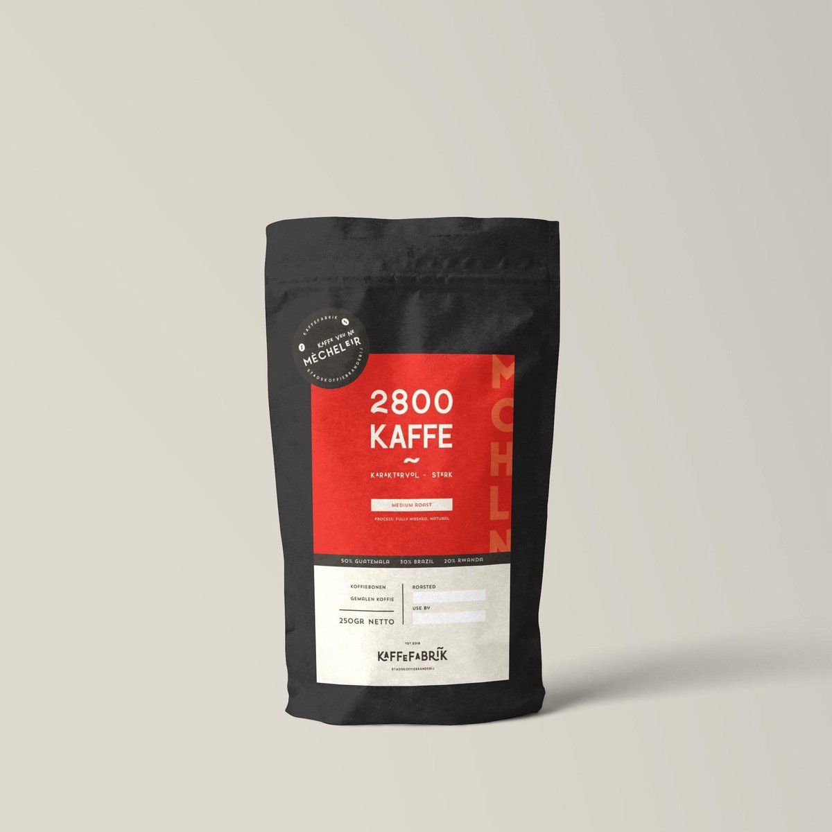 Kaffefabrik 2800 Kaffe Medium Roast Koffie 50%Guatemala 30%Brazil 20%Rwanda