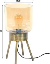 Vintage tafellamp met kap en 4 poten van metaal en glas in antiek brons