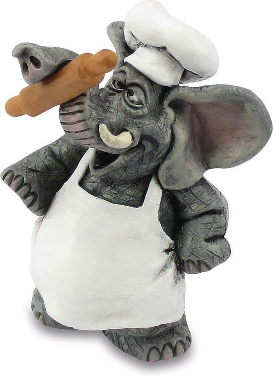 grappige beelden collectie - olifant kok - olifant bakker - olifant chef- grappige beeldje - 7.5 cm hoog – polyresin