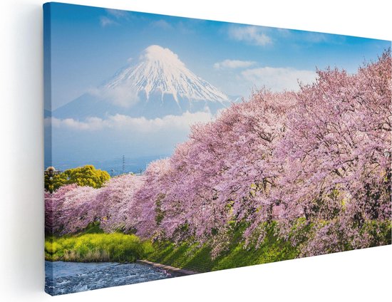Artaza Canvas Schilderij Roze Bloesembomen Bij De Fuji Berg - 100x50 - Groot - Foto Op Canvas - Canvas Print