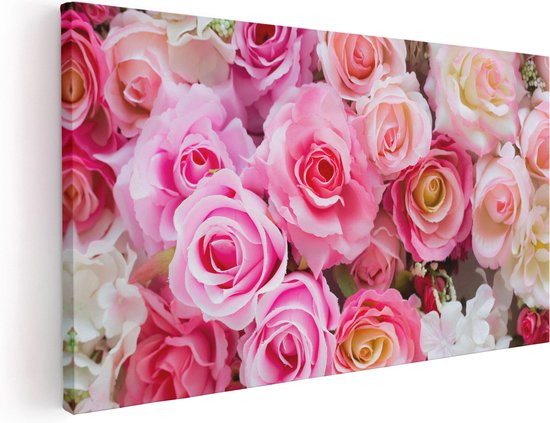Artaza Canvas Schilderij Roze Rozen Achtergrond - Bloemen - 120x60 - Groot - Foto Op Canvas - Canvas Print