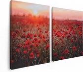 Artaza Canvas Schilderij Tweeluik Rode Klaprozen Bloemenveld Zonsondergang - 120x80 - Foto Op Canvas - Canvas Print