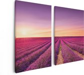 Artaza Canvas Schilderij Tweeluik Paarse Lavendel Bloemenveld - 80x60 - Foto Op Canvas - Canvas Print