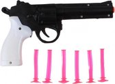 politiepistool 20 cm met 6 pijlen zwart/wit