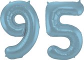 De Ballonnenkoning - Folieballon Cijfer 95 Blauw Pastel Metallic Mat - 86 cm